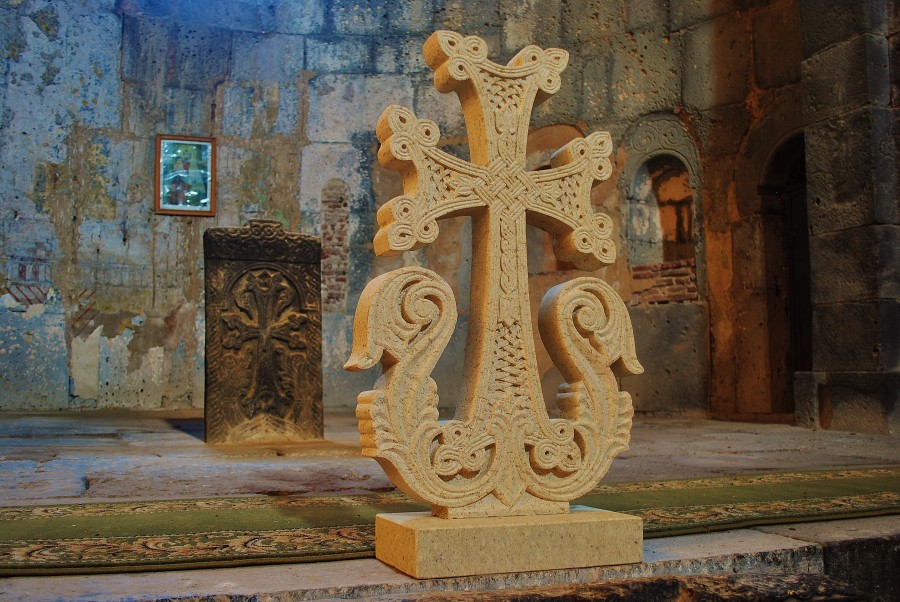 Cross inside the Sanahin Church. Armenia.