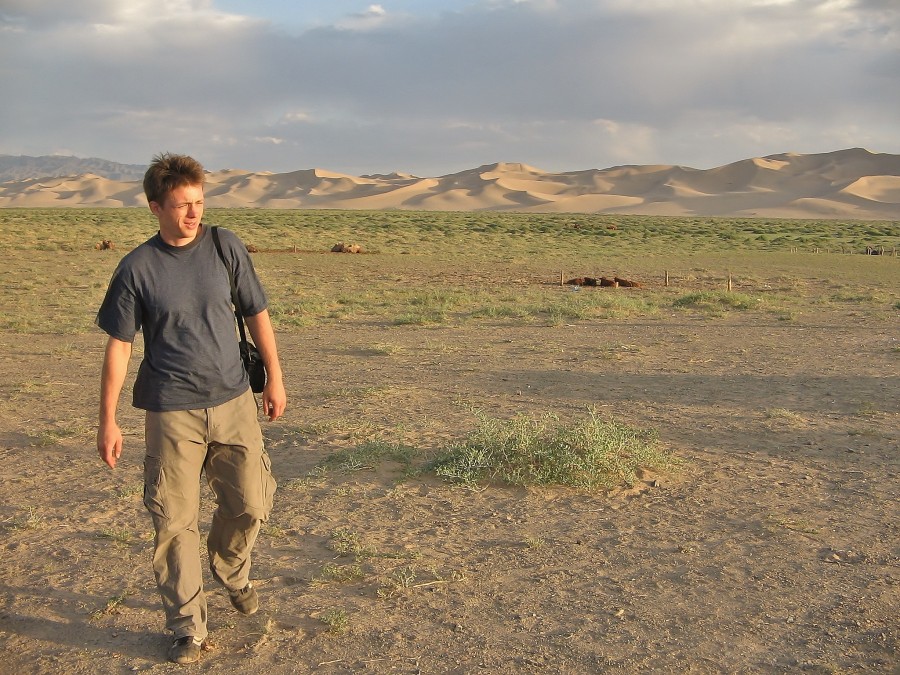 Lonely traveller Martin Malik. Gobi Desert. Mongolia.