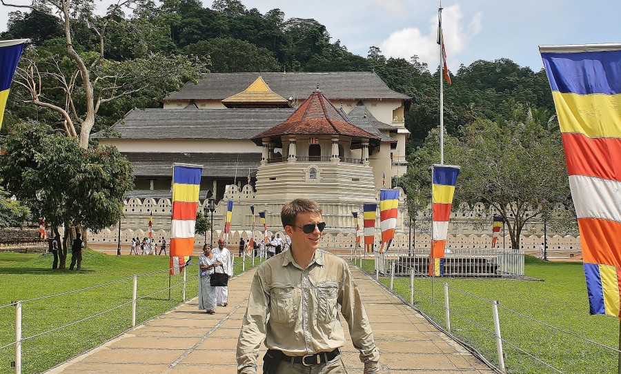 In front of the main entrance to the Temple of the Tooth. Kandy, Sri Lanka.