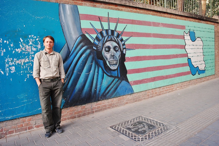 In front of the former American embassy in Tehran. Iran.