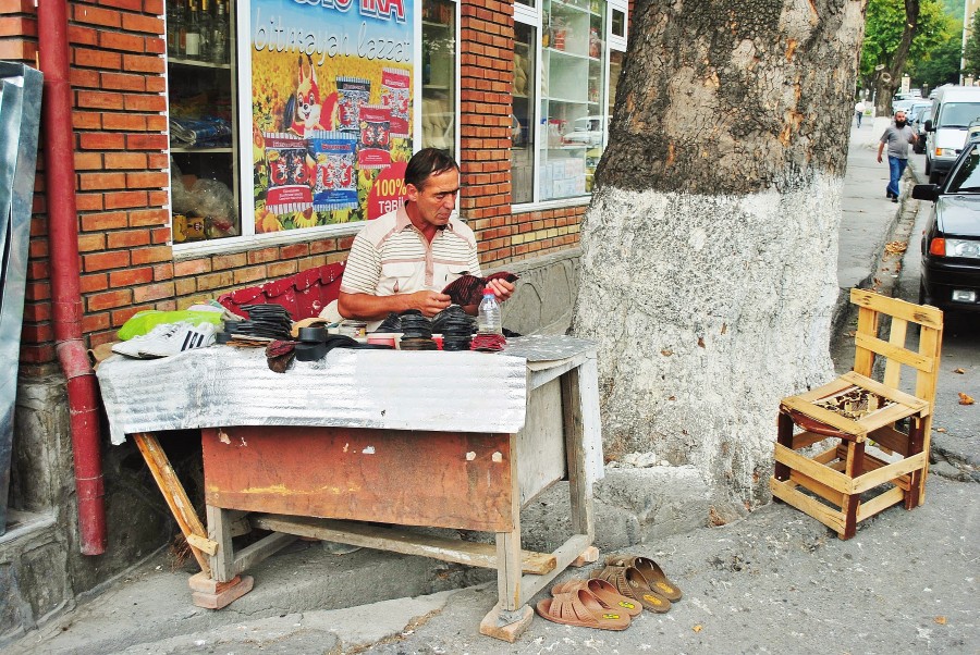 Street shoemaker in Seki. Azerbaijan.