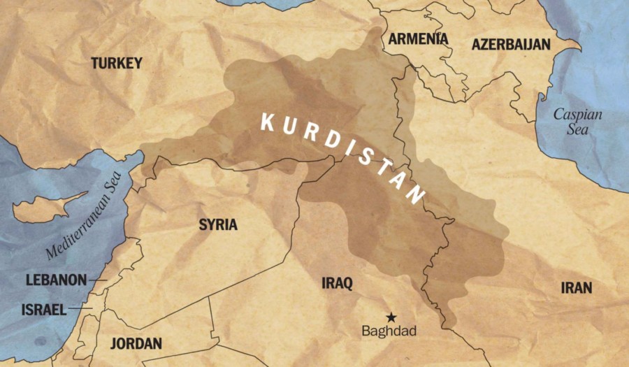 Kurdish inhabited areas in Turkey, Iraq, Syria and Iran. The global number of Kurds is estimated to be about 35mln.