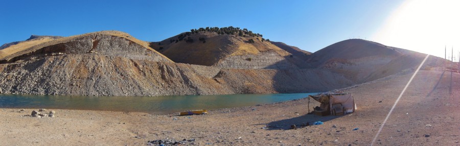 Dokan Lake and on the right the hut in which I slept. Iraqi Kurdistan.