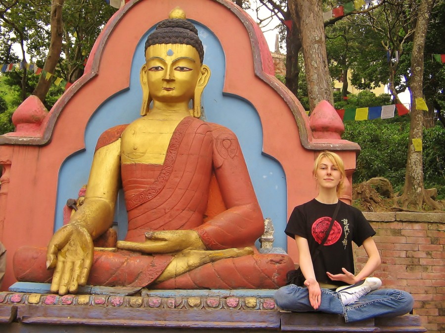 Medytacja w towarzystwie Buddy. Kathmandu, Nepal.