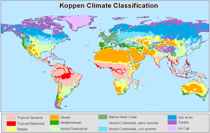 Klasyfikacja klimatyczna Köppena.