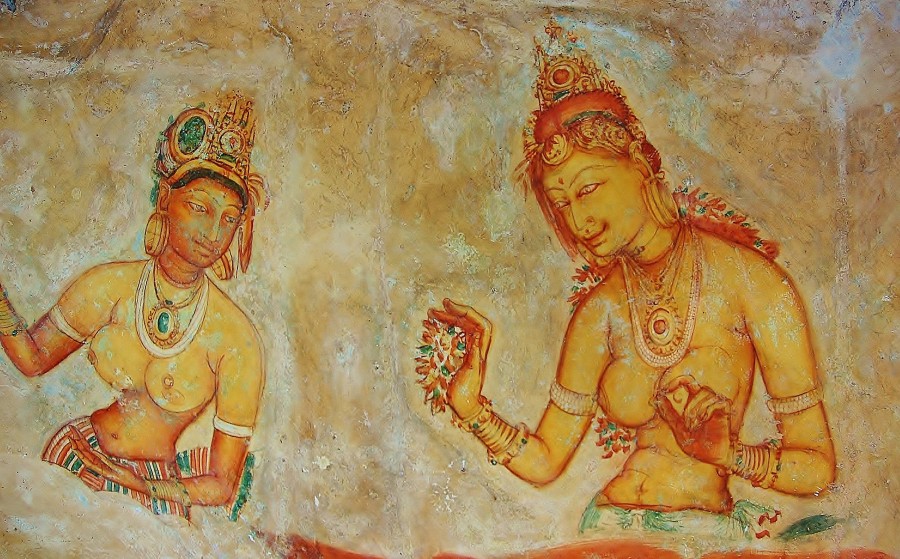 Freski na ścianach. Sigiriya. Sri Lanka.