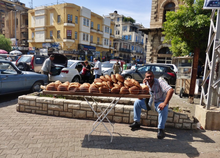 Lebanon; a bread seller in Tripoli.