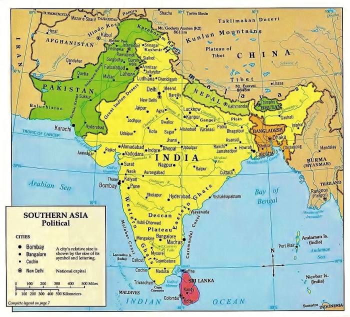 Mapa Azji południowej.