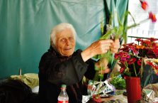 Gruzja - babcia sprzedająca kwiaty.