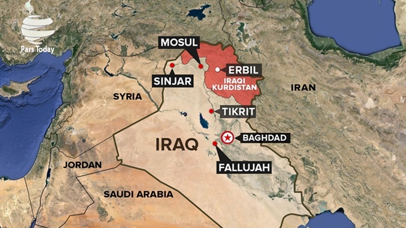 Kurdyjski region autonomiczny na mapie Iraku.