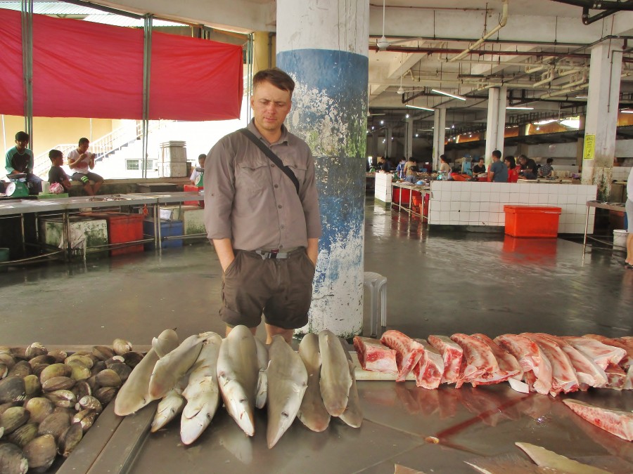 Bazar rybny w Sandakan. Borneo Malezyjskie.