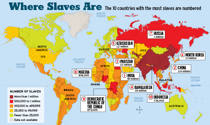 Nowoczesne niewolnictwo mapa.
