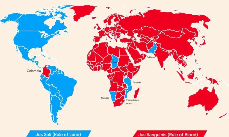 Obywatelstwo Prawo Krwi i Prawo Ziemi mapa